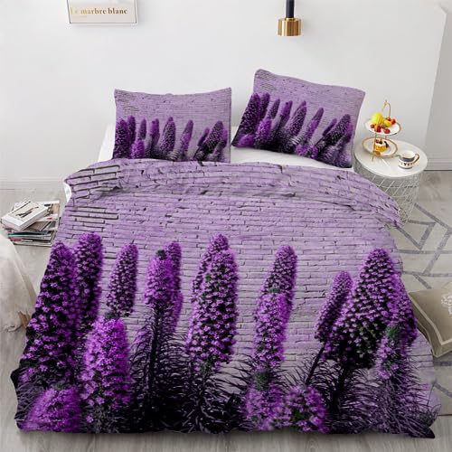 ROUSKI Bettwäsche Lavendel 135x200 cm 4teilig 100% Mikrofaser Kinderbettwäsche Lila Blume Wendebettwäsche mit Reißverschluss 3D Motiv Zimmer Dekor Bettwäsche-Sets mit 2 Kissenbezüge 80x80 von ROUSKI