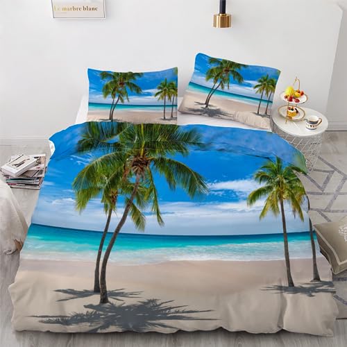 ROUSKI Bettwäsche Palme 155x220 cm 3teilig 100% Leicht Mikrofaser Bettbezug Tropisch Strand Wendebettwäsche mit Reißverschluss 3D Motiv Zimmer Dekor Bettwäsche-Sets mit 2 Kissenbezüge 80x80 ROUSKI Bettwäsche Palme 155x220 cm 3teilig 100% Leicht Mikrofaser Bettbezug Tropisch Strand Wendebettwäsche mit Reißverschluss 3D Motiv Zimmer Dekor Bettwäsche-Sets mit 2 Kissenbezüge 80x80 von ROUSKI
