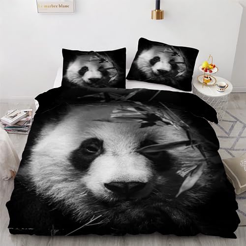 ROUSKI Bettwäsche Panda 135x200 cm 2teilig 100% Leicht Mikrofaser Kinderbettwäsche Retro Panda Bettbezug mit Reißverschluss 3D Motiv Zimmer Dekor Bettwäsche-Sets mit Kissenbezüge 80x80 von ROUSKI