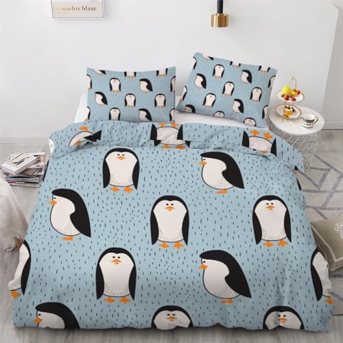 ROUSKI Bettwäsche Pinguin 135x200 cm 2teilig 100% Mikrofaser Kinderbettwäsche Kawaii Pinguin Wendebettwäsche mit Reißverschluss 3D Motiv Zimmer Dekor Bettwäsche-Sets mit Kissenbezüge 80x80 von ROUSKI