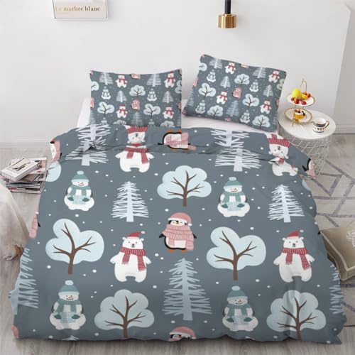 ROUSKI Bettwäsche Pinguin 135x200 cm 2teilig 100% Mikrofaser Kinderbettwäsche Winter Thema Wendebettwäsche mit Reißverschluss 3D Motiv Zimmer Dekor Bettwäsche-Sets mit Kissenbezüge 80x80 von ROUSKI