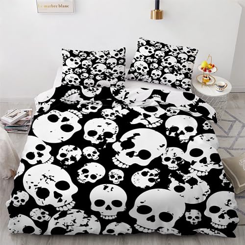 ROUSKI Bettwäsche Schädel 135x200 cm 2teilig 100% Mikrofaser Kinderbettwäsche Gothic Totenkopf Wendebettwäsche mit Reißverschluss 3D Motiv Zimmer Dekor Bettwäsche-Sets mit Kissenbezüge 80x80 von ROUSKI