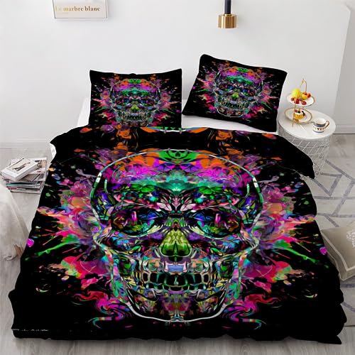 ROUSKI Bettwäsche Schädel 200x200 cm 3teilig 100% Leicht Mikrofaser Bettbezug Bunt Graffiti Wendebettwäsche mit Reißverschluss 3D Motiv Zimmer Dekor Bettwäsche-Sets mit 2 Kissenbezüge 80x80 ROUSKI Bettwäsche Schädel 200x200 cm 3teilig 100% Leicht Mikrofaser Bettbezug Bunt Graffiti Wendebettwäsche mit Reißverschluss 3D Motiv Zimmer Dekor Bettwäsche-Sets mit 2 Kissenbezüge 80x80 von ROUSKI