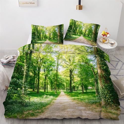 ROUSKI Bettwäsche Wald 135x200 cm 2teilig 100% Leicht Mikrofaser Kinderbettwäsche Kunst Ölgemälde Bettbezug mit Reißverschluss 3D Motiv Zimmer Dekor Bettwäsche-Sets mit Kissenbezüge 80x80 von ROUSKI