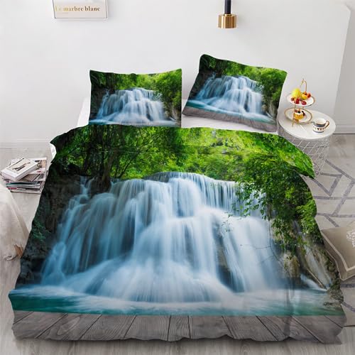 ROUSKI Bettwäsche Wasserfall 135x200 cm 2teilig 100% Mikrofaser Kinderbettwäsche Tropisch Dschungel Wendebettwäsche mit Reißverschluss 3D Motiv Zimmer Dekor Bettwäsche-Sets mit Kissenbezüge 80x80 von ROUSKI