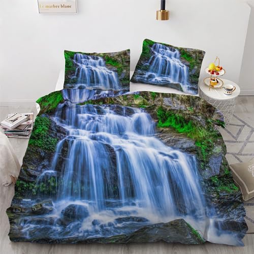 ROUSKI Bettwäsche Wasserfall 135x200 cm 4teilig 100% Mikrofaser Kinderbettwäsche Tropisch Dschungel Wendebettwäsche mit Reißverschluss 3D Motiv Zimmer Dekor Bettwäsche-Sets mit 2 Kissenbezüge 80x80 von ROUSKI