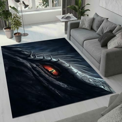 ROUSKI Drachen Teppich Wohnzimmer Schlafzimmer 3D Muster Design Retro Drache Teppiche rutschfest Waschbarer Kurzflor Teppich Grösse 80x120 cm Flauschig Weich Soft Home Outdoor Carpet Matte von ROUSKI