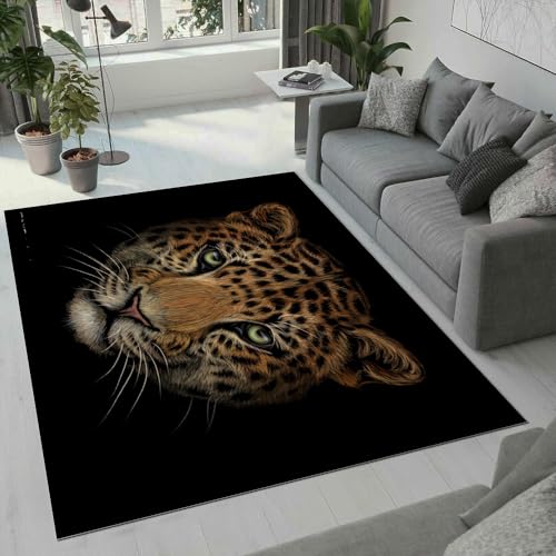 ROUSKI Leopard Teppich Wohnzimmer Schlafzimmer 3D Muster Design Tier Leopard Teppiche rutschfest Waschbarer Kurzflor Teppich Grösse 60x90 cm Flauschig Weich Soft Home Outdoor Carpet Matte von ROUSKI