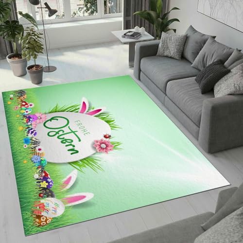 ROUSKI Ostern Teppich Wohnzimmer Schlafzimmer 3D Muster Design Ostern Thema Teppiche rutschfest Waschbarer Kurzflor Teppich Grösse 80x120 cm Flauschig Weich Soft Home Outdoor Carpet Matte von ROUSKI