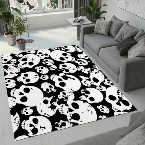 ROUSKI Schädel Teppich Wohnzimmer Schlafzimmer 3D Muster Design Gothic Totenkopf Teppiche rutschfest Waschbarer Kurzflor Teppich Grösse 100x150 cm Flauschig Weich Soft Home Outdoor Carpet Matte von ROUSKI