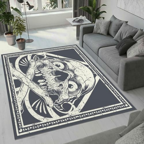 ROUSKI Schädel Teppich Wohnzimmer Schlafzimmer 3D Muster Design Gothic Totenkopf Teppiche rutschfest Waschbarer Kurzflor Teppich Grösse 100x200 cm Flauschig Weich Soft Home Outdoor Carpet Matte von ROUSKI