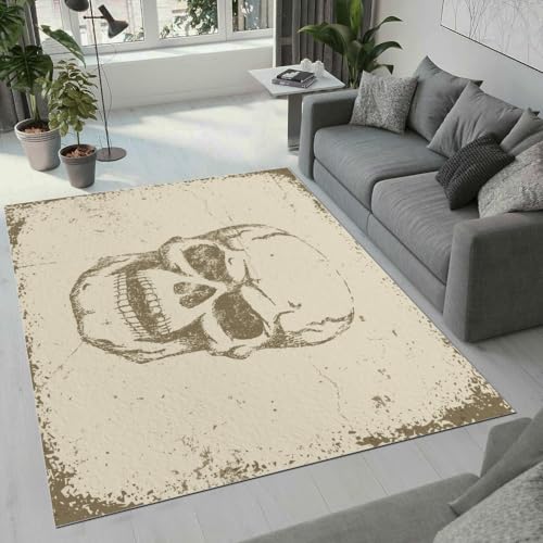 ROUSKI Schädel Teppich Wohnzimmer Schlafzimmer 3D Muster Design Gothic Totenkopf Teppiche rutschfest Waschbarer Kurzflor Teppich Grösse 60x90 cm Flauschig Weich Soft Home Outdoor Carpet Matte von ROUSKI