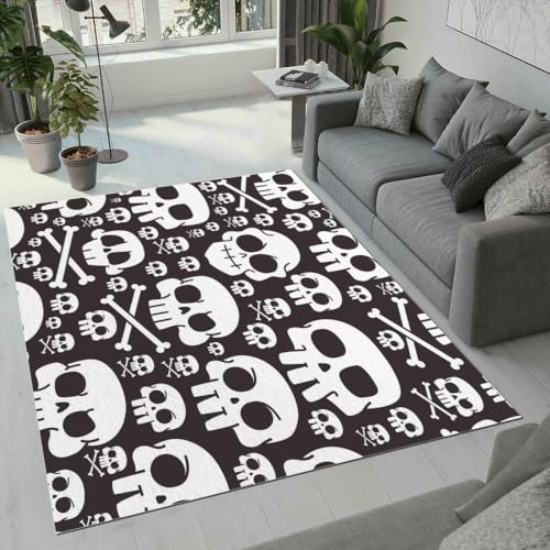 ROUSKI Schädel Teppich Wohnzimmer Schlafzimmer 3D Muster Design Gothic Totenkopf Teppiche rutschfest Waschbarer Kurzflor Teppich Grösse 80x120 cm Flauschig Weich Soft Home Outdoor Carpet Matte von ROUSKI