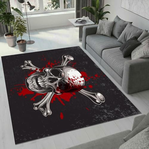 ROUSKI Schädel Teppich Wohnzimmer Schlafzimmer 3D Muster Design Gothic Totenkopf Teppiche rutschfest Waschbarer Kurzflor Teppich Grösse 80x120 cm Flauschig Weich Soft Home Outdoor Carpet Matte von ROUSKI