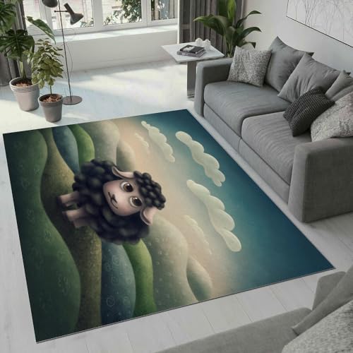 ROUSKI Schaf Teppich Wohnzimmer Schlafzimmer 3D Muster Design Lustige Tiere Teppiche rutschfest Waschbarer Kurzflor Teppich Grösse 80x120 cm Flauschig Weich Soft Home Outdoor Carpet Matte von ROUSKI