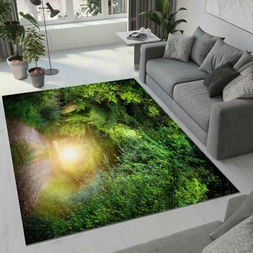 ROUSKI Wald Teppich Wohnzimmer Schlafzimmer 3D Muster Design Grün Baum Teppiche rutschfest Waschbarer Kurzflor Teppich Grösse 60x90 cm Flauschig Weich Soft Home Outdoor Carpet Matte von ROUSKI