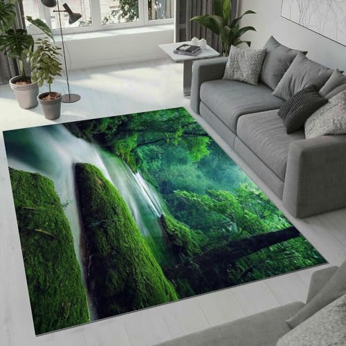 ROUSKI Wald Teppich Wohnzimmer Schlafzimmer 3D Muster Design Natur Wald Teppiche rutschfest Waschbarer Kurzflor Teppich Grösse 100x150 cm Flauschig Weich Soft Home Outdoor Carpet Matte von ROUSKI