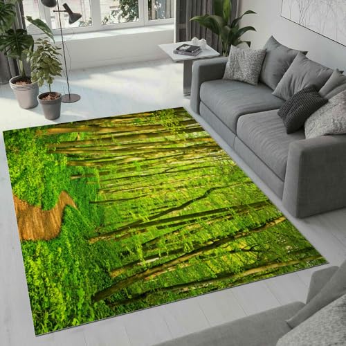 ROUSKI Wald Teppich Wohnzimmer Schlafzimmer 3D Muster Design Natur Wald Teppiche rutschfest Waschbarer Kurzflor Teppich Grösse 180x240 cm Flauschig Weich Soft Home Outdoor Carpet Matte von ROUSKI