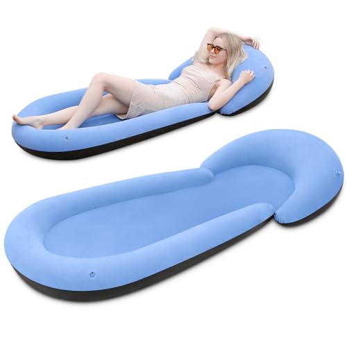 ROUSKY Aufblasbare Strandmatte, 178 x 73 cm, beflockte Oberfläche, Kissenumrandung (blau) von ROUSKY