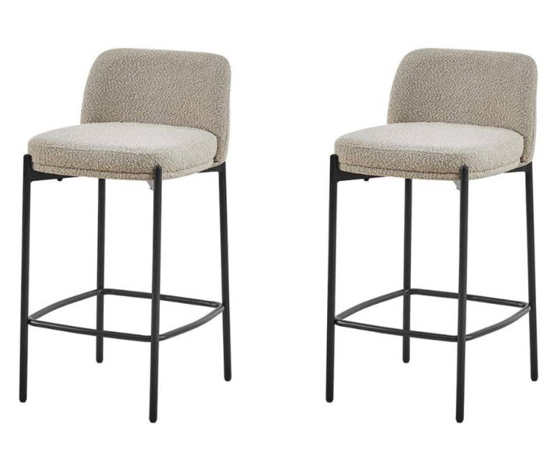 ROUSSEAU Barhocker 2er Set Barhocker Ella Bouclé-Stoff, H 85 x B 37 x T 42 cm, Sandfarbener Stoff, Metallbeine, Barstuhl Hocker Stuhl von ROUSSEAU