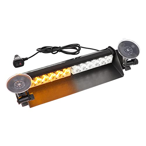 ROUTEKING LED Notfall-Warnleuchte 14 Zoll 12 LED 9 Blinkmodi 2 Saugnäpfe Hohe Intensität Blinkende Windschutzscheibe Lampe Mini Visier Stroboskopstange für Auto LKW (Amber) (Gelb/weiß) von ROUTEKING