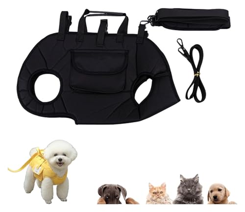 3-in-1-Haustiergeschirr for Hunde Und Katzen – Atmungsaktives Air-Mesh-Rucksackgeschirr Mit Wirbelsäulenschutz | Verstellbare Schlinge, Schultertasche Und Handtragetasche(Noir,L(14-18catty)) von ROUYA