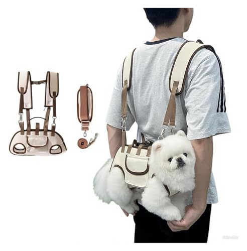 Hunderucksack, Kleiner Hunderucksack, Ganzkörper-Hebegeschirr for Hunde Mit Verstellbarer Leine Und Kleiner Leckerli-Tasche for Welpen, Geeignet for Hunde(Light Brown,L(14-18catty)) von ROUYA