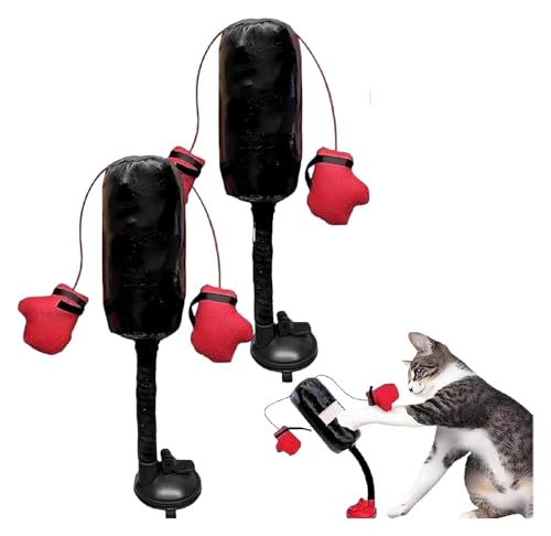 ROUYA Katzen-Boxspielzeug – Boxsack-Spielhalle Mit Federbelasteter Wipp-Funktion, Saugnapfbasis, Glöckchen Und Knistern, Interaktives Katzenspielzeug for Hauskatzen(2pcs) von ROUYA