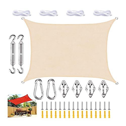 ROUYA Sonnensegel Rechteckiges Sonnensegel Aus HDPE Mit UV-Schutz-Kit. Der Stoff Ist Schattenbeständig, Belüftet Und Atmungsaktiv Und Blockiert 90% Der UV-Strahlen. Das(Beige,1.8x2m) von ROUYA