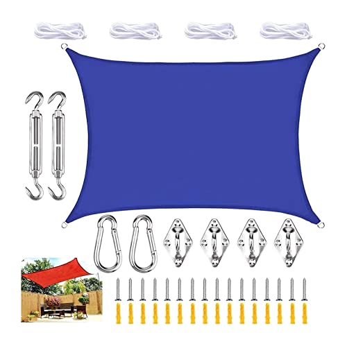ROUYA Sonnensegel Rechteckiges Sonnensegel Aus HDPE Mit UV-Schutz-Kit. Der Stoff Ist Schattenbeständig, Belüftet Und Atmungsaktiv Und Blockiert 90% Der UV-Strahlen. Das(Blue,1.8x2m) von ROUYA