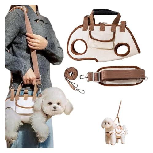 Verstellbarer Haustier-Rucksack, Tragetuch for Kleine Hunde – Ganzkörper-Hebegeschirr Im Rucksack-Stil Mit Verstellbarer Tasche Und Leckerli-Tasche for Welpen(Light Brown,S(4-8catty)) von ROUYA