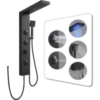 Komplett Schwarze Duschpaneel ohne Armatur, 4 in 1 Duschpaneele mit led, 2 Strahlarten Massagedusche, Regendusche, Handbrause und Wanneneinlauf für von ROVOGO