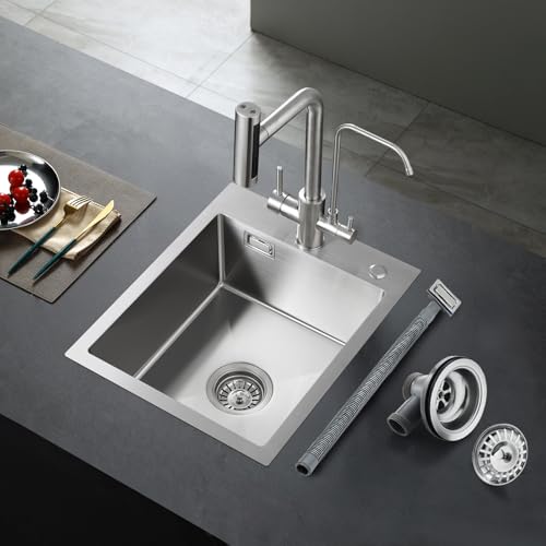 ROVOGO 304 Edelstahl Spülbecken 48 x 39 cm, Spüle Küche mit Ablauf-Set, Küchenspüle mit Löchern für Armatur und Seifenspender, 1 Becken Einbauspüle Gebürstet ROVOGO 304 Edelstahl Spülbecken 48 x 39 cm, Spüle Küche mit Ablauf-Set, Küchenspüle mit Löchern für Armatur und Seifenspender, 1 Becken Einbauspüle Gebürstet von ROVOGO