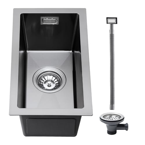 ROVOGO 45 x 23 cm Schwarz Unterbau Spülbecken Klein, Schmal Spüle Küche mit Siebkorbventil und Überlauf, Edelstahl Küchenspüle Handgefertigte, Einbauspüle 1 Becken ROVOGO 45 x 23 cm Schwarz Unterbau Spülbecken Klein, Schmal Spüle Küche mit Siebkorbventil und Überlauf, Edelstahl Küchenspüle Handgefertigte, Einbauspüle 1 Becken von ROVOGO