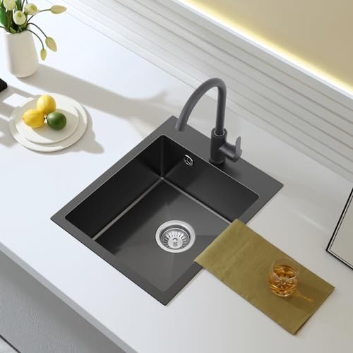 ROVOGO Spülbecken Klein Schwarz, 50 x 40 cm Spüle Küche mit Ablaufgarnitur inkl. Siebkorbventil und Abtropf-Überlauf, Einbauspüle mit hahnloch für Armatur, Küchenspüle 1 Becken Rechteckig ROVOGO Spülbecken Klein Schwarz, 50 x 40 cm Spüle Küche mit Ablaufgarnitur inkl. Siebkorbventil und Abtropf-Überlauf, Einbauspüle mit hahnloch für Armatur, Küchenspüle 1 Becken Rechteckig von ROVOGO