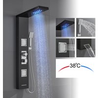 Led Duschpaneel mit Thermostat, 4-Funktionen (Regendusche, 2 Massagedüsen, Handbrause und Badewanneneinlauf), Edelstahl Duschpaneel mit Armatur, von ROVOGO