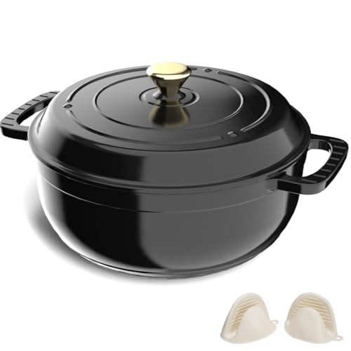 ROVSUN Schmortopf aus emailliertem Gusseisen, rund, 7,5 l Topf mit Deckel und zwei Griffen mit Silikonhandschuhen, ofenfest bis 260 °C, robustes, voreingebranntes Kochgeschirr zum Brotbacken, Schmoren ROVSUN Schmortopf aus emailliertem Gusseisen, rund, 7,5 l Topf mit Deckel und zwei Griffen mit Silikonhandschuhen, ofenfest bis 260 °C, robustes, voreingebranntes Kochgeschirr zum Brotbacken, Schmoren von ROVSUN