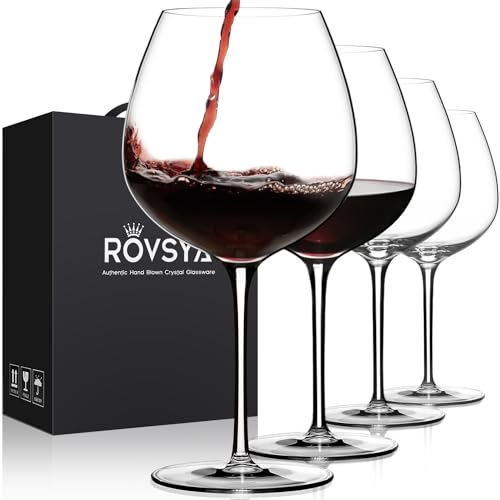 ROVSYA Rotweingläser-Set, große, mundgeblasene Kristallgläser, ultradünn, leicht für beste Weinverkostung, 666 ml, perfektes Geschenk, Valentinstag, Jahrestag, Geburtstag, 4 Stück von ROVSYA