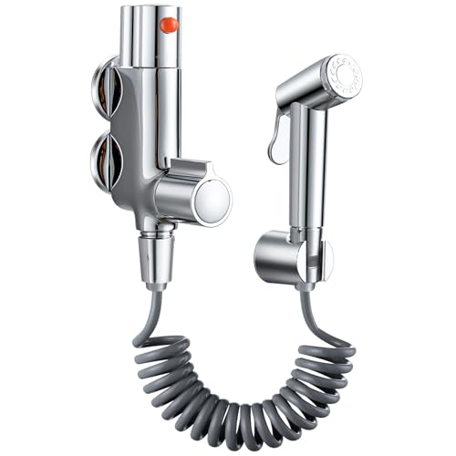 ROWINNAO Bidet Sprayer für Toilette Thermostatmischer Bidet Spray Kit, Messing Thermostat-Mischventil mit Handsprüher Kit, Muslimische Dusche, Chrom Hygienisches Shattaf Duschset, Wandmontage von ROWINNAO