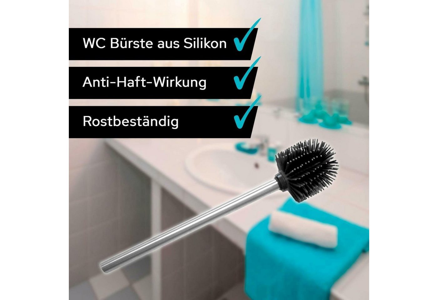 ROXUS WC-Reinigungsbürste 1 x Ersatzbürste + 2x SILIKON Köpfe Edelstahl Toilettenbürste, jedes Badezimmer, (Sparset, 4-tlg., 4- teilig), auswechsbarer Bürstenkopf von ROXUS