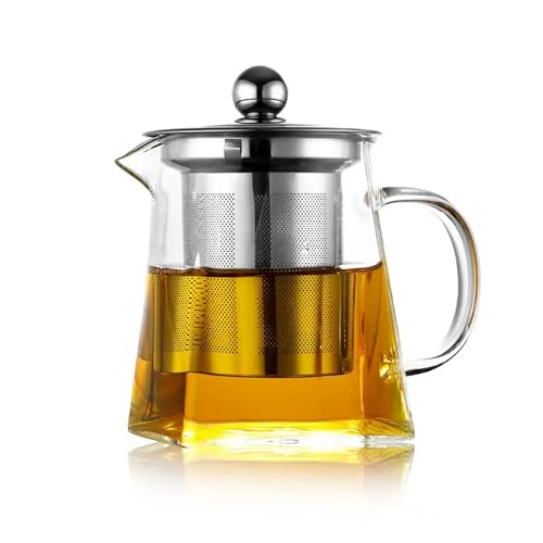 ROY Modernes 750 ml Glas-Teekanne mit Teesieb - Hochborosilikat Herd-sicher & Mikrowellenfest, quadratische Form - Teekanne mit Siebeinsatz, Teekanne Glas, Teesieb für losen Tee von ROY