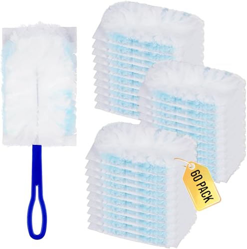 ROY Tücher kompatibel mit Swiffer Staubmagnet Nachfüllpack, 60 Stück Mikrofaser Staubtuch Nachfüllungen mit ergonomischem Handgriff, Staubwedel Duster für effiziente Reinigung von Staub und Schmutz von ROY