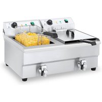 Fritteuse Fritöse Edelstahl Gastro Kaltzone Kapazität 2 x 16 l Ablasshahn von ROYAL CATERING