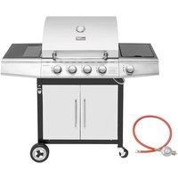 Gasgrill 4+1 Brenner Grillwagen mit automatischer Zündung,integriertem Thermometer und Unterschrank Edelstahl Brenner mit 14,5 kW Camping Gasgrill von ROYAL GOURMET