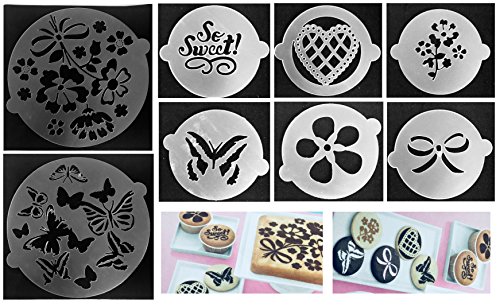 ROYAL HOUSEWARE 8 Stück Torten Schablonen Tatoo Kuchen Dekoration 8er Set Sommer Geburtstag Happy Bithday Frühling Blumen Herzen Muster Schmetterlinge Verzierung von ROYAL HOUSEWARE