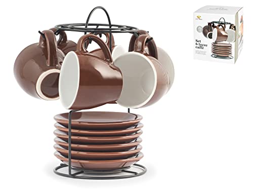 Royal Norfolk Set aus 6 Kaffeetassen, Steingut, mit Untertasse, braun, 90 cc von ROYAL NORFOLK