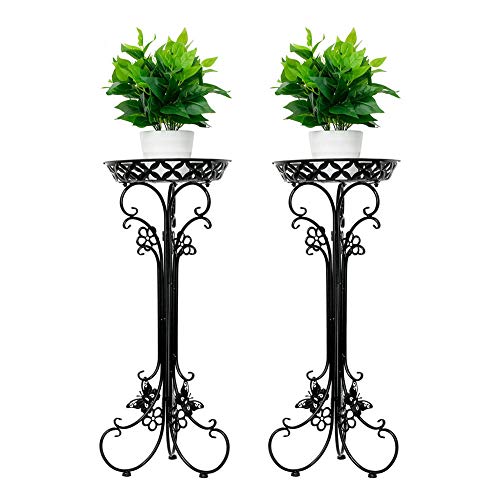 Blumenständer Schwarz,Pflanzenständer Weiß,blumenstand Metall, 2er Set - Pflanzenständer für Blumen innen,blumentrepp deko, Blumentopfhalter Rack - Modernen Design Runden Blumenturm Ständer von ROYAL SMEELA