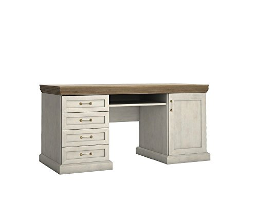 Furniture24 Schreibtisch ROYAL B1 Arbeitstisch Büromöbel Nordische Kiefer Weiß 4 Schubladen 1 Tür Auszieh Tastaturablage von Furniture24