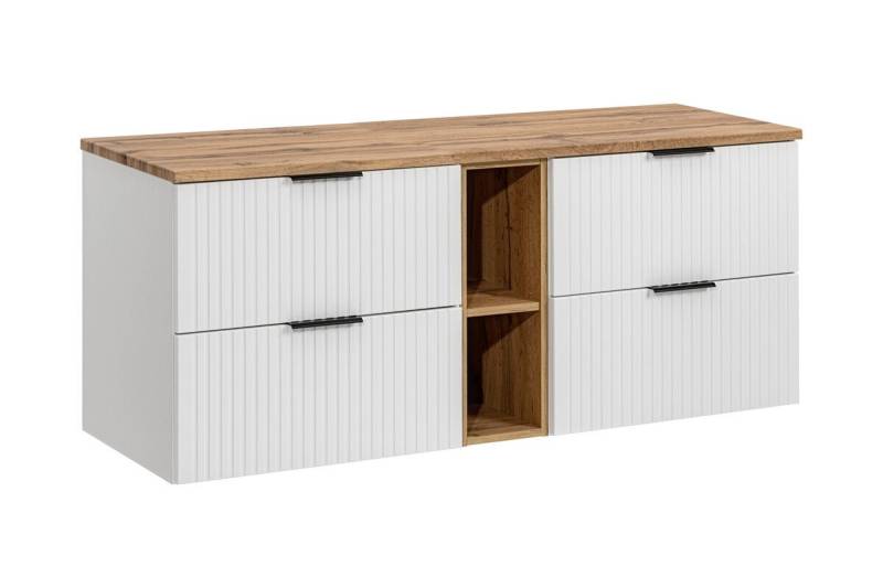 ROYAL24_MARKT Badmöbel-Set - Adel White A BM247 - 140 cm mit 2 Waschtischunterschrank 60 cm, (Komplett Set, 4-St., Premium - Adel White A), Top – Zeitlos – Exklusiv von ROYAL24_MARKT