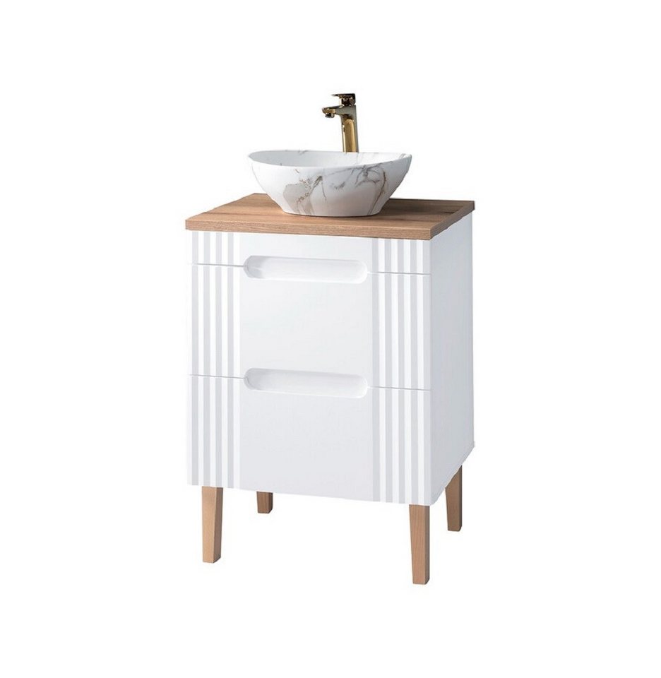 ROYAL24_MARKT Badmöbel-Set - Fiji White F BM207 - 60 cm mit Aufsatzbecken, (Komplett Set, 5-St., Premium - Fiji White F), Luxus – Edel – Zeitlos von ROYAL24_MARKT
